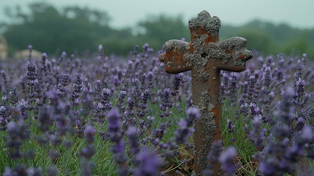 Photo un champ de lavande tranquille en pleine floraison