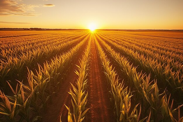 Photo le champ de maïs au coucher du soleil