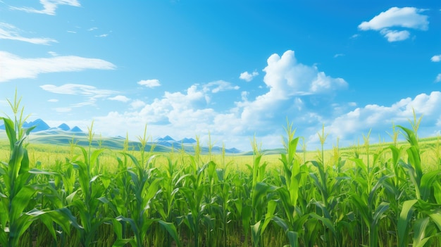 Champ de maïs vert et ciel bleu