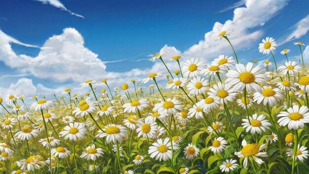 Photo champ de marguerites arrière-plan paysage naturel de printemps et d'été avec champ de marguerite en fleurs