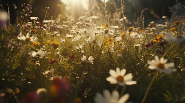 Un champ de marguerites au soleil