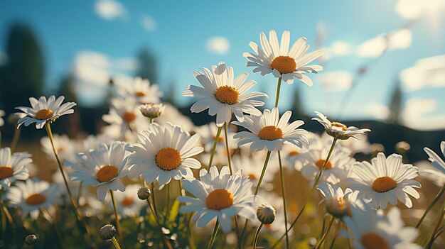 champ de marguerites blanches au soleil