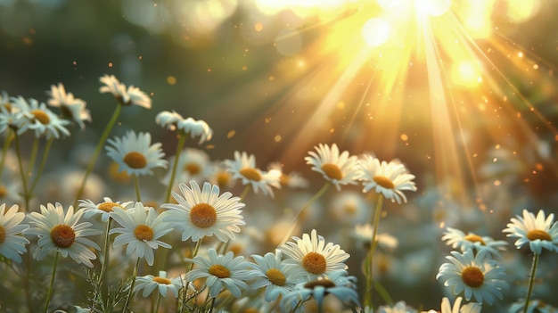 Un champ de marguerites blanches à la lumière du soleil