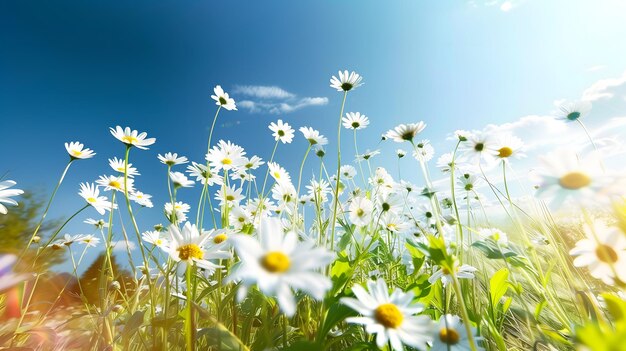 Un champ de marguerites communes à la lumière du soleil