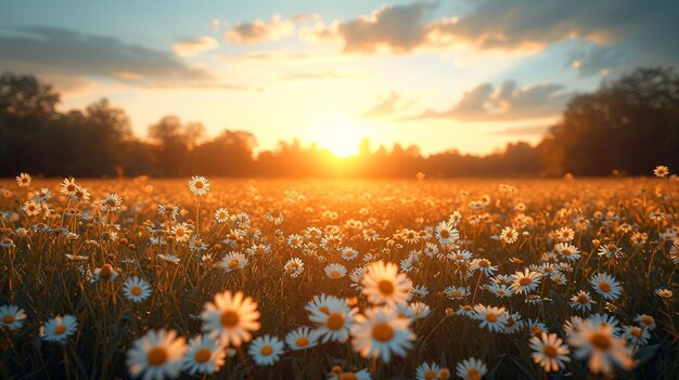 Un champ de marguerites créant un paysage harmonieux et visuellement attrayant