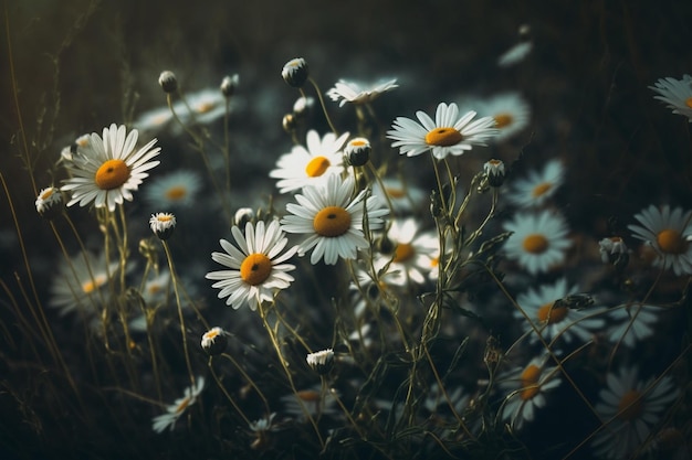 Un champ de marguerites dans le noir