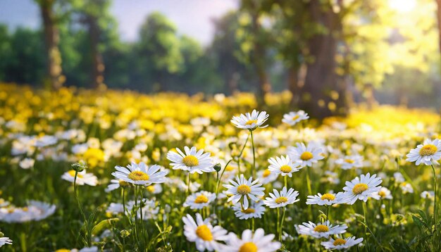 Photo un champ de marguerites avec de l'herbe