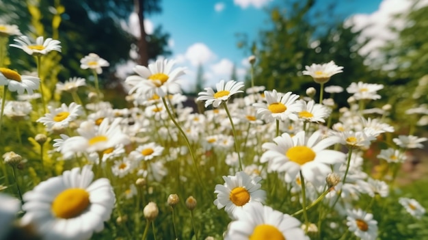 Champ de marguerites pendant la journée d'été ensoleillée ai générative