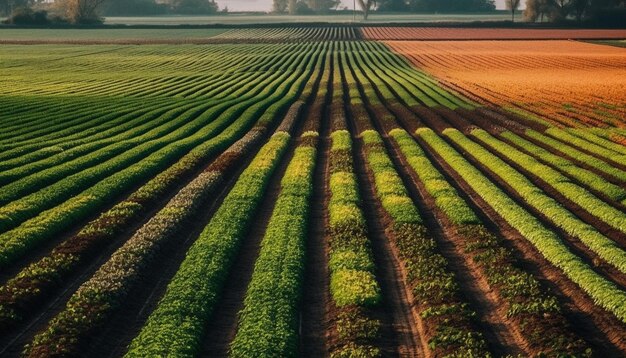 Un champ de plantes vertes avec un ciel bleu en arrière-plan