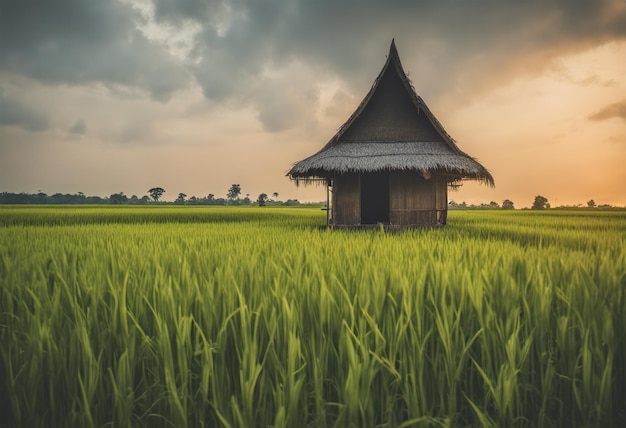 Champ de riz avec cabane