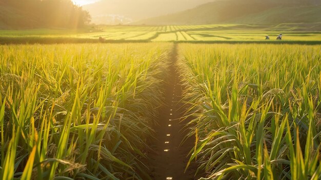 Un champ de riz à la lumière du soleil