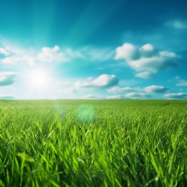 Champ de riz vert et ciel bleu avec la lumière du soleil Fond de nature