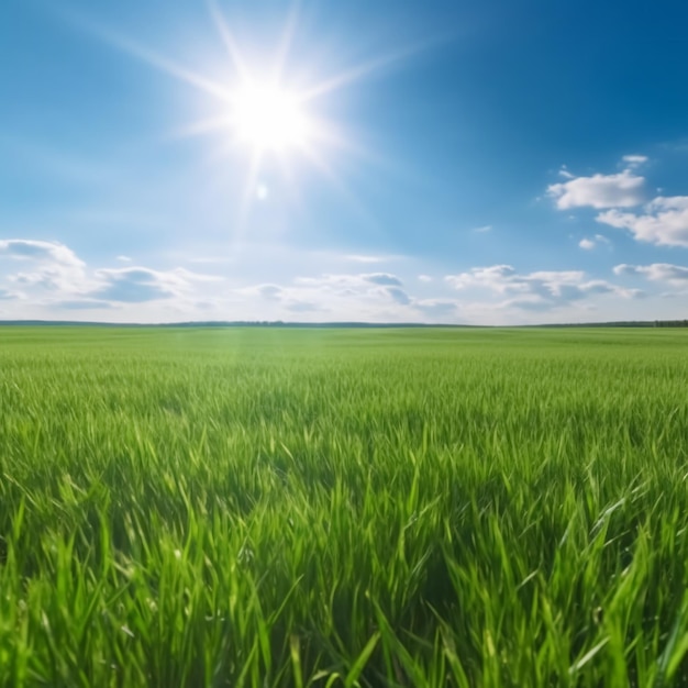 Champ de riz vert et ciel bleu avec la lumière du soleil Fond de nature