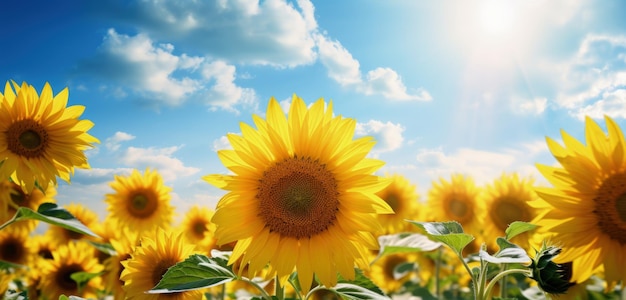 Champ de tournesol sur fond de soleil IA générative