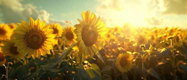 Un champ de tournesol Une mer de tournesols face au soleil