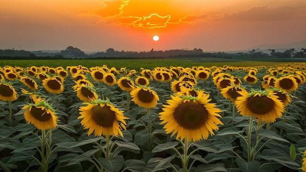 Champ de tournesol mexicain au coucher du soleil dans la province de Mae Hong Son en Thaïlande