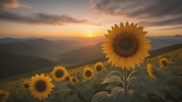 Champ de tournesols au coucher du soleil Generative AI