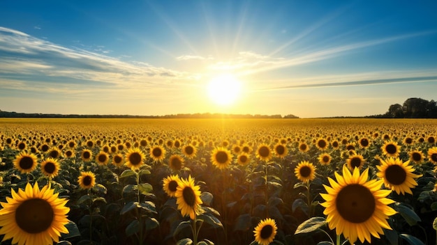 Un champ de tournesols au lever du soleil une lueur dorée une beauté sereine