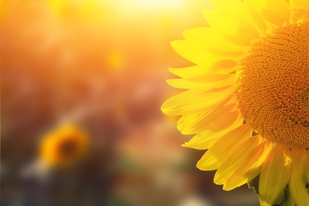 Champ de tournesols en fleurs sur un fond de ciel bleu