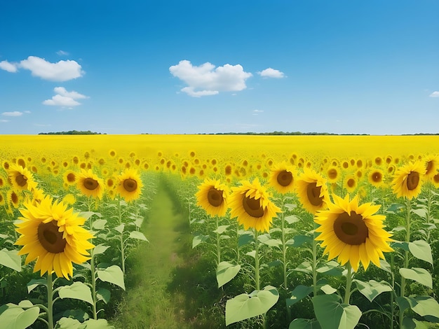 Champ de tournesols jaunes beau paysage d'été AI Generated Image