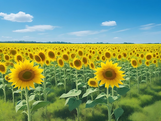 Champ de tournesols jaunes beau paysage d'été AI Generated Image