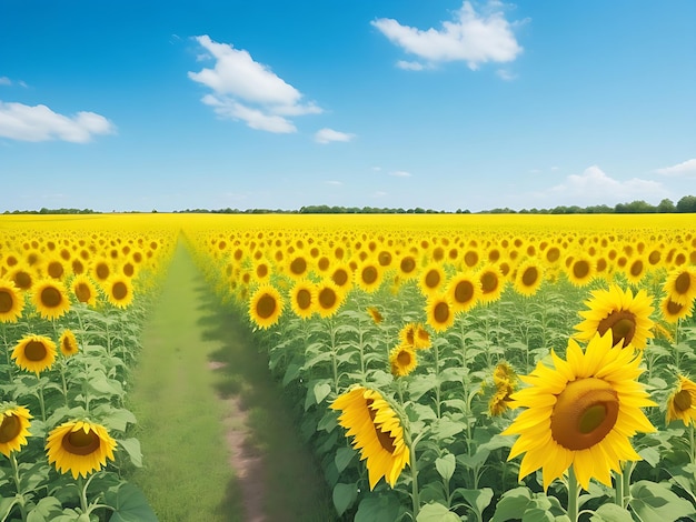 Champ de tournesols jaunes beau paysage d'été AI Generated Image