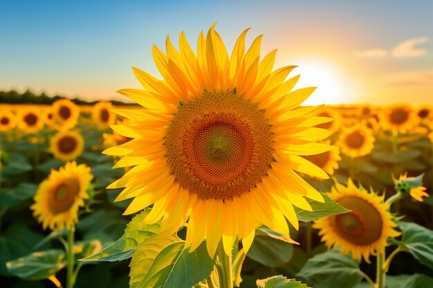 Champ de tournesols à la lumière du jour IA générative