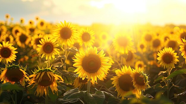 Champ de tournesols nature graines d'été huile de trèfle céréales ferme broussailles plantes vie vert beauté oxygène relaxation campagne villa prairie herbe fleurs vent soleil généré par l'IA