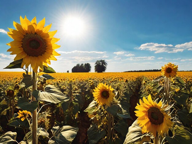 Photo un champ de tournesols avec le soleil derrière eux