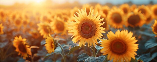 Un champ de tournesols tournant vers le soleil