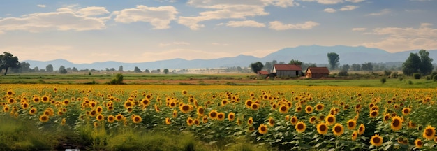 Un champ de tournesols vif à côté d'un village rustique une scène d'été par excellence