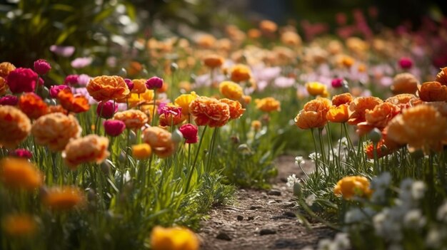 Un champ de tulipes au printemps