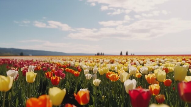 Un champ de tulipes au printemps