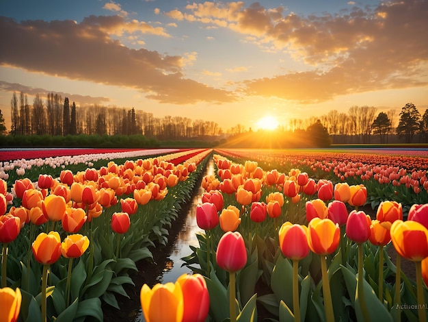 Champ de tulipes colorées généré par l'IA