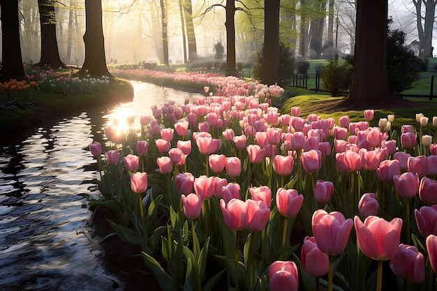 Champ de tulipes dans les jardins du Keukenhof