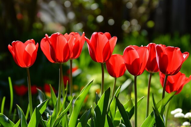 Champ de tulipes jaunes et rouges
