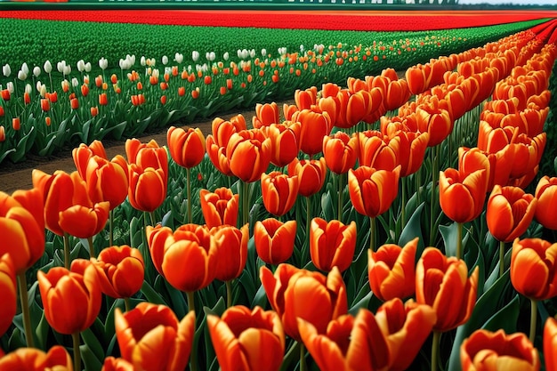 Champ de tulipes jaunes et rouges