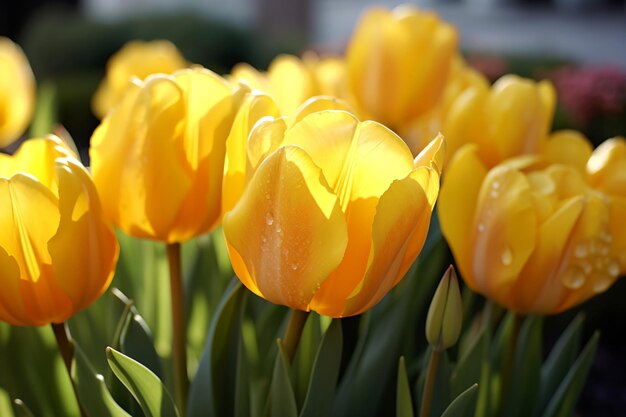 Un champ de tulipes jaunes