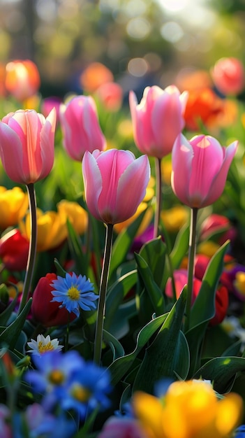 Photo un champ de tulipes en pleine floraison