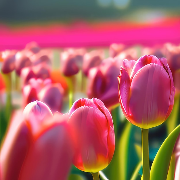 Un champ de tulipes roses avec le mot tulipes dessus.