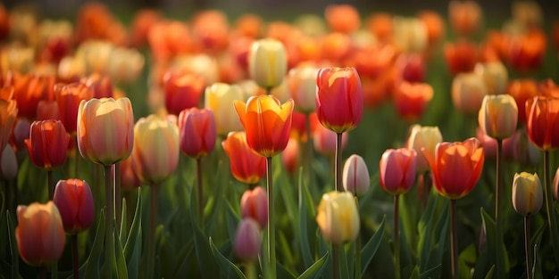 Champ de tulipes rouges jaunes roses et blanches colorées champ de nombreuses fleurs fleurs de printemps