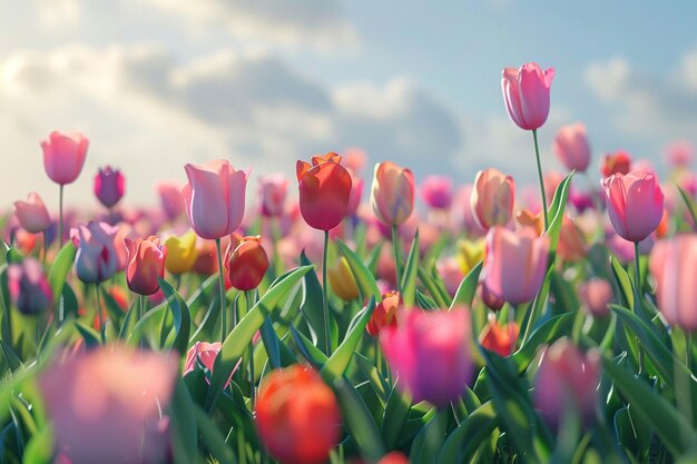 Un champ de tulipes sauvages en fleurs