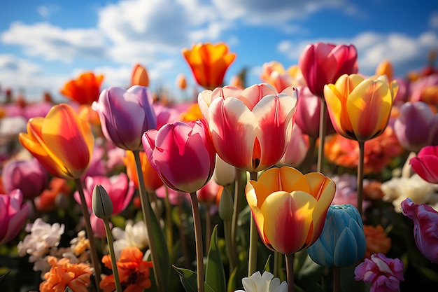 Un champ de tulipes vibrant aux Pays-Bas photo réaliste