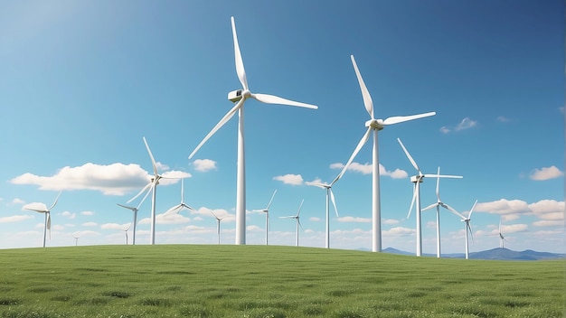 un champ de turbines éoliennes avec un qui a un ciel en arrière-plan