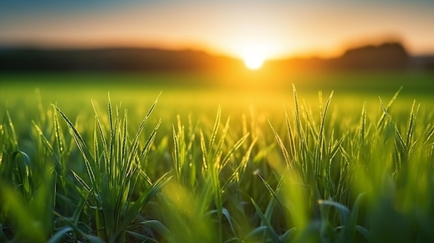 champ vert au coucher du soleil fond de paysage naturel