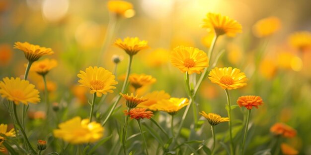 Un champ vibrant de fleurs jaunes et orange