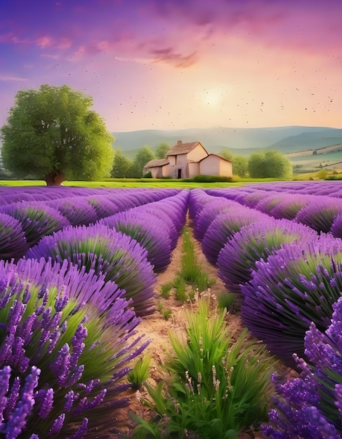 Photo un champ vibrant de lavande avec des abeilles qui bourdonnent autour du violet et du vert