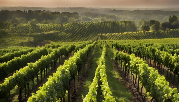 Photo un champ avec un vignoble vert et jaune en arrière-plan