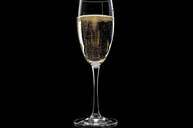 champagne dans un verre de vin sur un fond noirChemin de coupe enregistré
