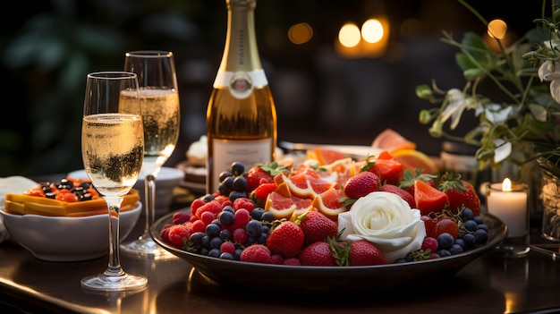 Le champagne et le délice des fruits